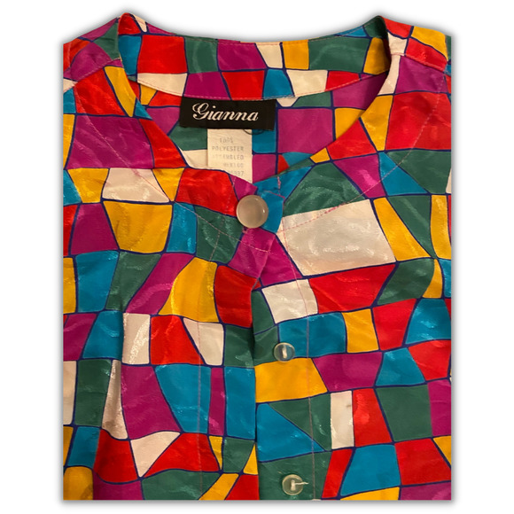 VTG 80?s 90s? Gianna Women's Colorblock Blouse Button Front Polyester Sz 10 READ - Picture 4 of 5